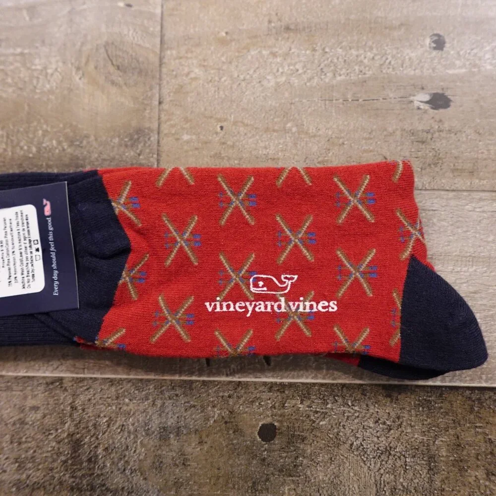 Vineyard‎ Vines Crossed Skis Icon Socks Men’s One Size Red Pima Cotton